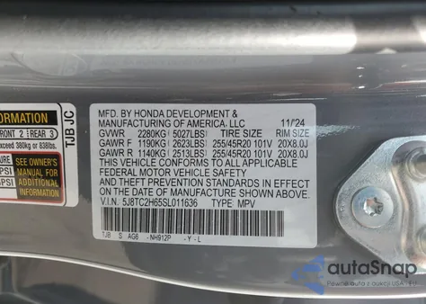 2025 Acura Rdx A-Spec из США, поврежденный, VIN 5J8TC2H65SL011636